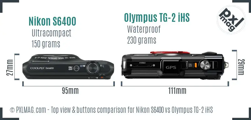 Nikon S6400 vs Olympus TG-2 iHS top view buttons comparison