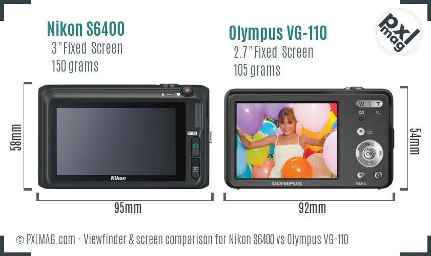 Nikon S6400 vs Olympus VG-110 Screen and Viewfinder comparison