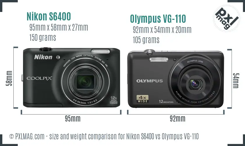 Nikon S6400 vs Olympus VG-110 size comparison