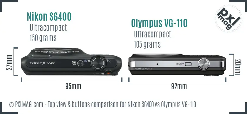 Nikon S6400 vs Olympus VG-110 top view buttons comparison