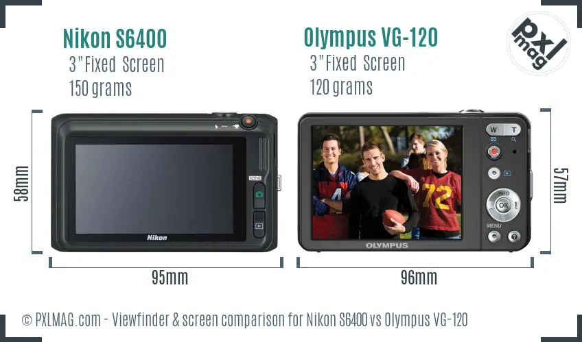 Nikon S6400 vs Olympus VG-120 Screen and Viewfinder comparison