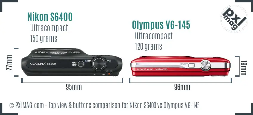Nikon S6400 vs Olympus VG-145 top view buttons comparison