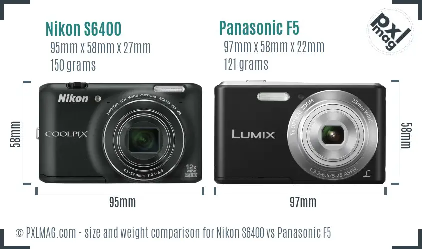 Nikon S6400 vs Panasonic F5 size comparison