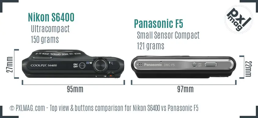 Nikon S6400 vs Panasonic F5 top view buttons comparison