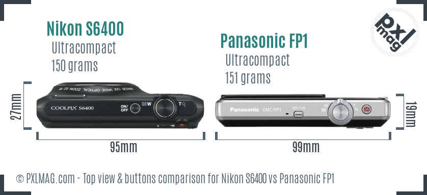 Nikon S6400 vs Panasonic FP1 top view buttons comparison