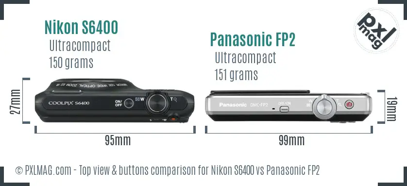 Nikon S6400 vs Panasonic FP2 top view buttons comparison