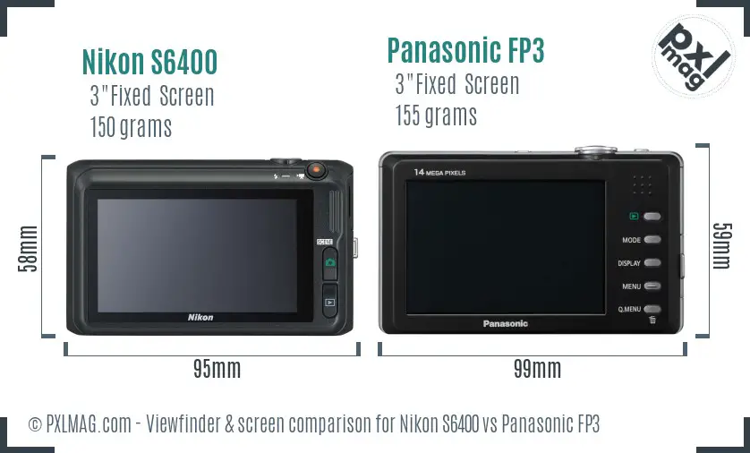 Nikon S6400 vs Panasonic FP3 Screen and Viewfinder comparison