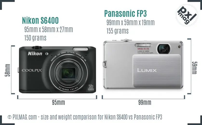 Nikon S6400 vs Panasonic FP3 size comparison