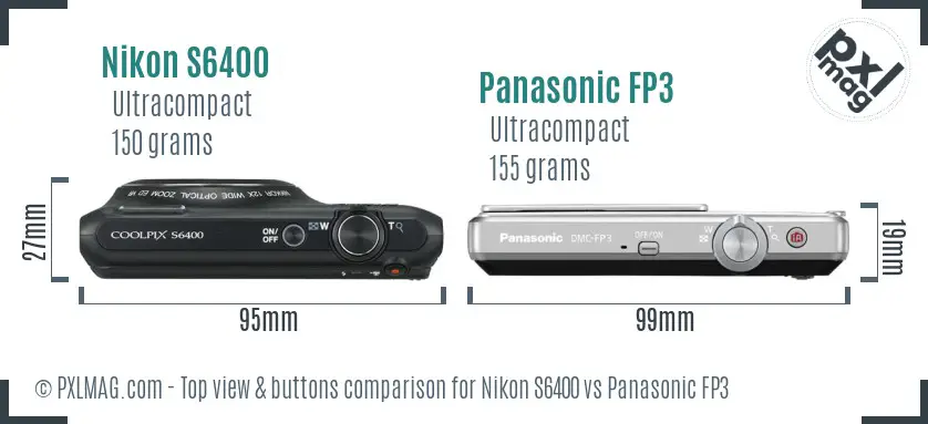 Nikon S6400 vs Panasonic FP3 top view buttons comparison