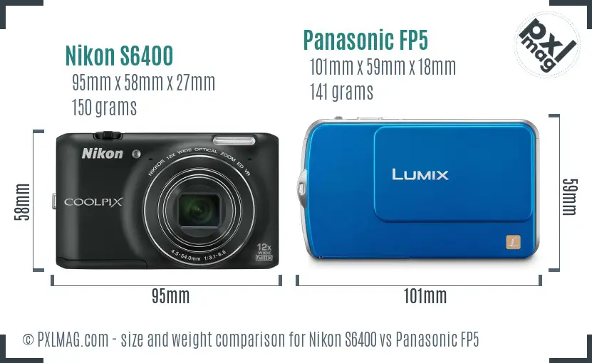 Nikon S6400 vs Panasonic FP5 size comparison