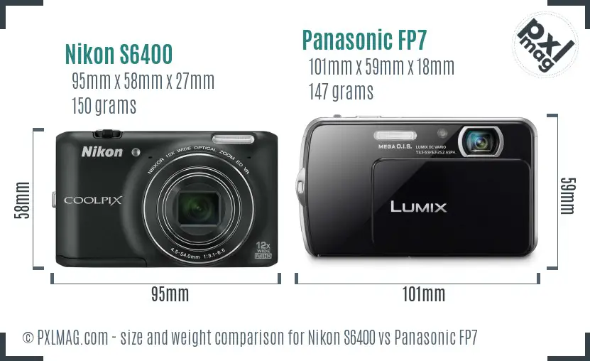 Nikon S6400 vs Panasonic FP7 size comparison
