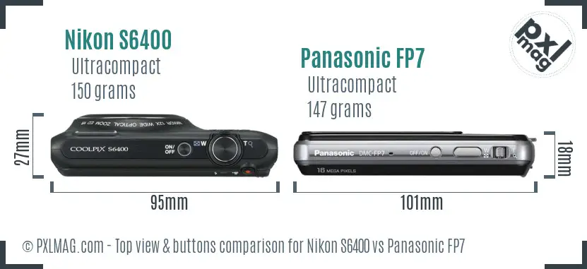 Nikon S6400 vs Panasonic FP7 top view buttons comparison