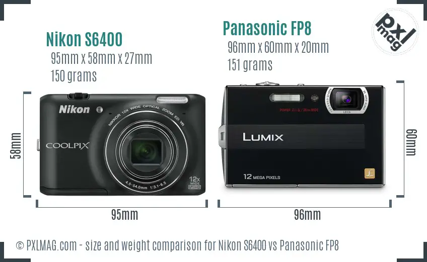 Nikon S6400 vs Panasonic FP8 size comparison