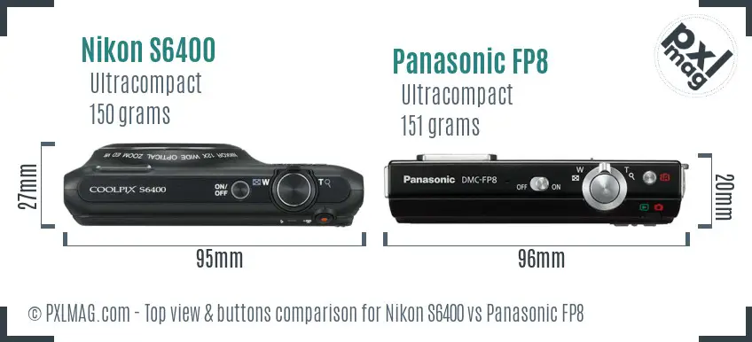 Nikon S6400 vs Panasonic FP8 top view buttons comparison