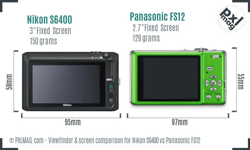 Nikon S6400 vs Panasonic FS12 Screen and Viewfinder comparison