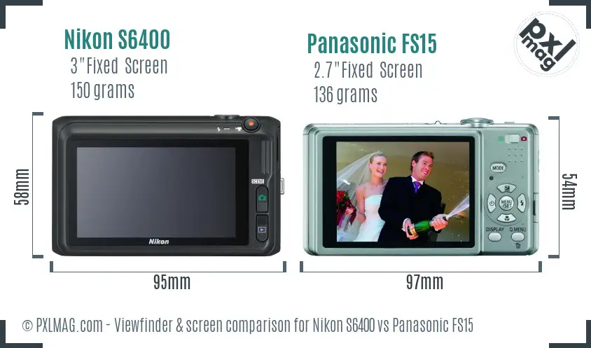 Nikon S6400 vs Panasonic FS15 Screen and Viewfinder comparison