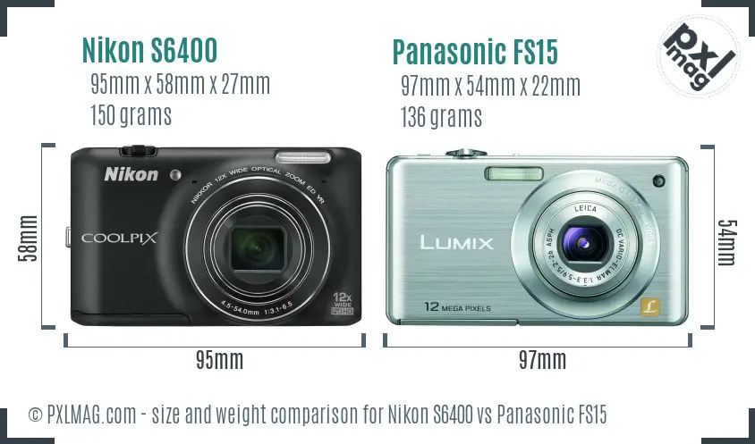 Nikon S6400 vs Panasonic FS15 size comparison