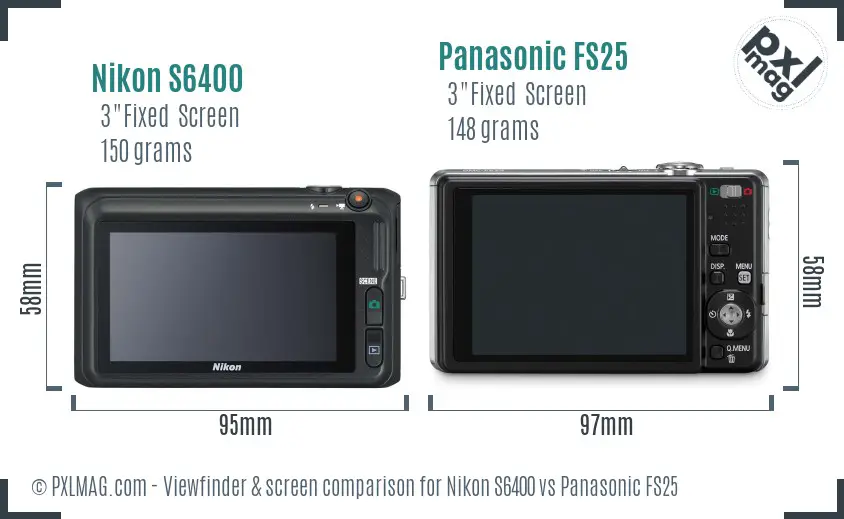 Nikon S6400 vs Panasonic FS25 Screen and Viewfinder comparison