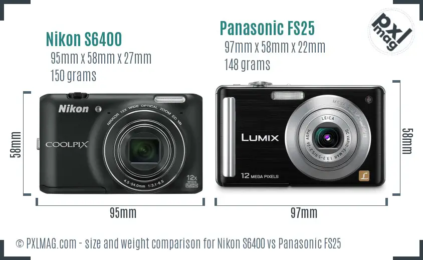Nikon S6400 vs Panasonic FS25 size comparison