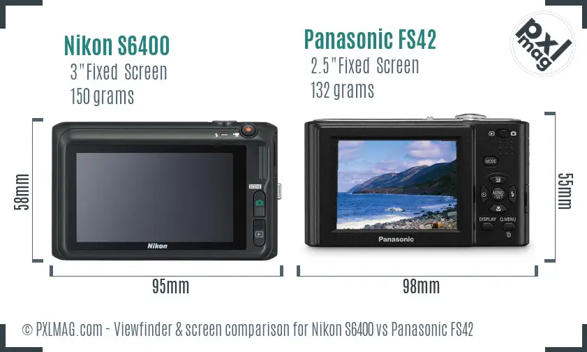 Nikon S6400 vs Panasonic FS42 Screen and Viewfinder comparison