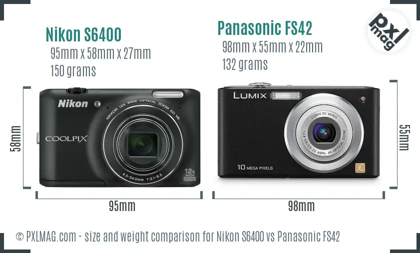Nikon S6400 vs Panasonic FS42 size comparison