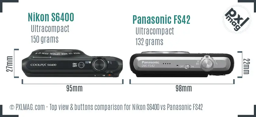 Nikon S6400 vs Panasonic FS42 top view buttons comparison