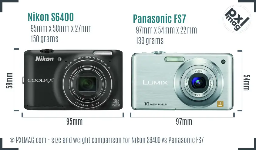 Nikon S6400 vs Panasonic FS7 size comparison