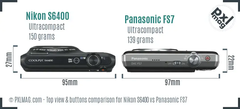 Nikon S6400 vs Panasonic FS7 top view buttons comparison