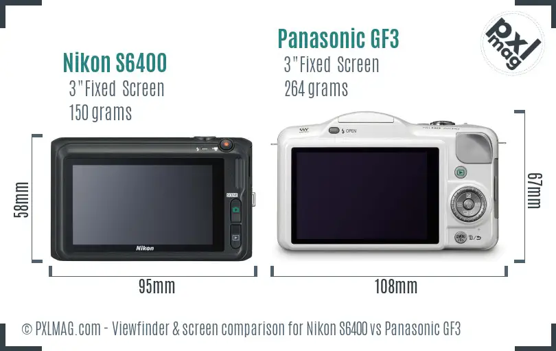 Nikon S6400 vs Panasonic GF3 Screen and Viewfinder comparison
