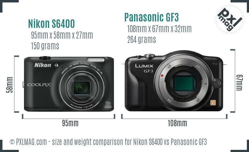 Nikon S6400 vs Panasonic GF3 size comparison
