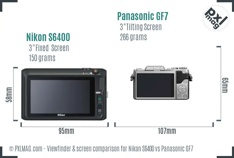 Nikon S6400 vs Panasonic GF7 Screen and Viewfinder comparison