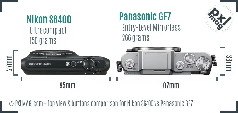 Nikon S6400 vs Panasonic GF7 top view buttons comparison