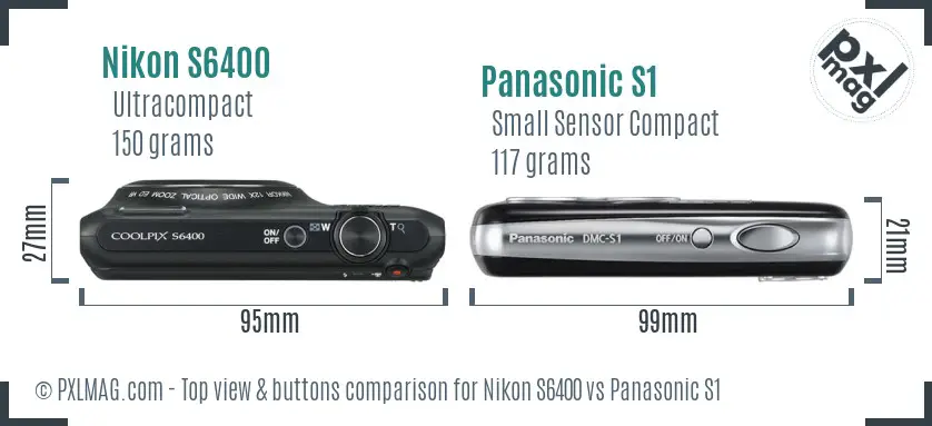 Nikon S6400 vs Panasonic S1 top view buttons comparison