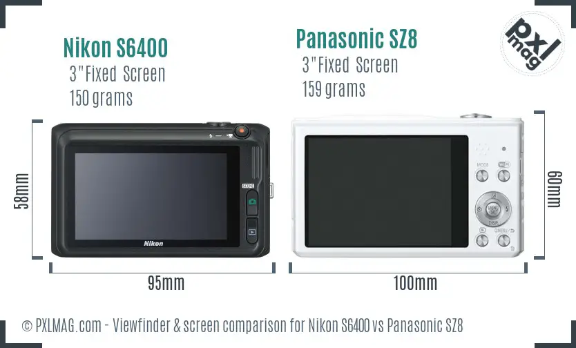 Nikon S6400 vs Panasonic SZ8 Screen and Viewfinder comparison