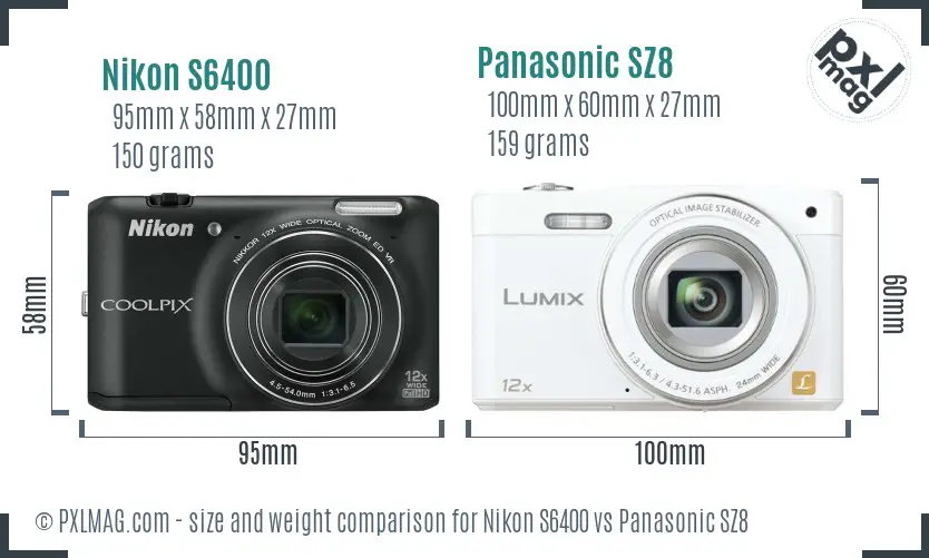 Nikon S6400 vs Panasonic SZ8 size comparison