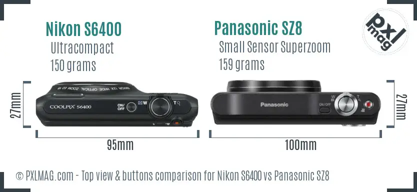 Nikon S6400 vs Panasonic SZ8 top view buttons comparison