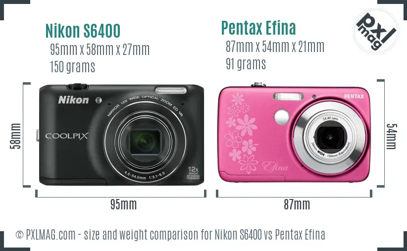 Nikon S6400 vs Pentax Efina size comparison