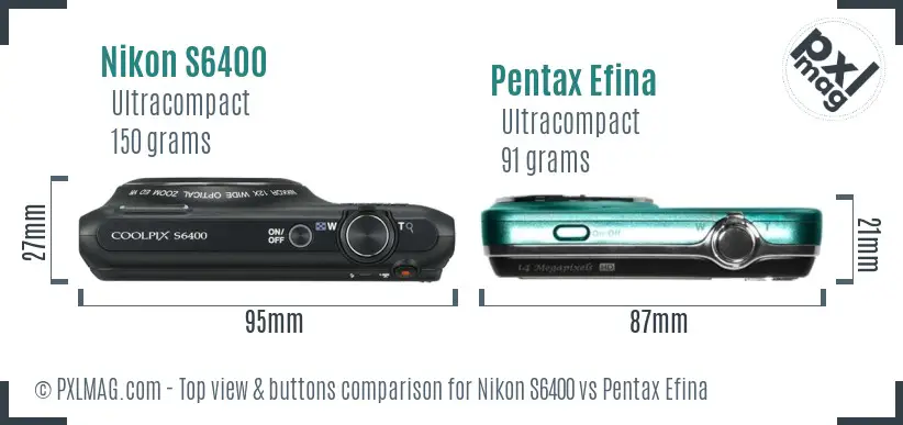 Nikon S6400 vs Pentax Efina top view buttons comparison