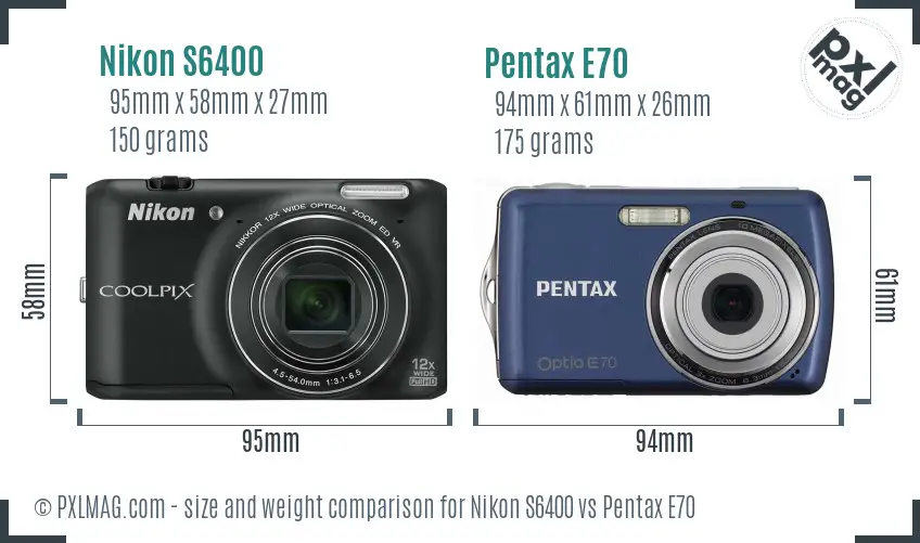 Nikon S6400 vs Pentax E70 size comparison