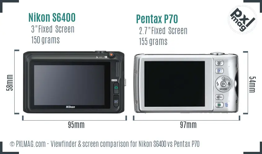 Nikon S6400 vs Pentax P70 Screen and Viewfinder comparison