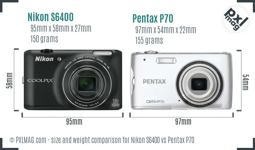 Nikon S6400 vs Pentax P70 size comparison