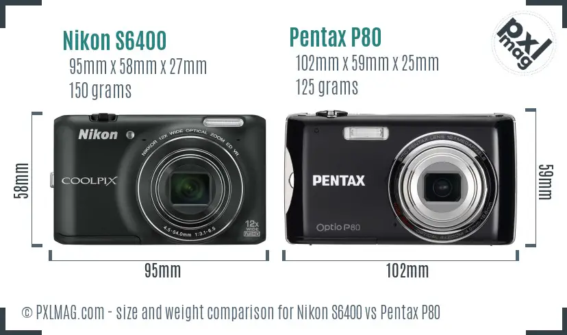 Nikon S6400 vs Pentax P80 size comparison