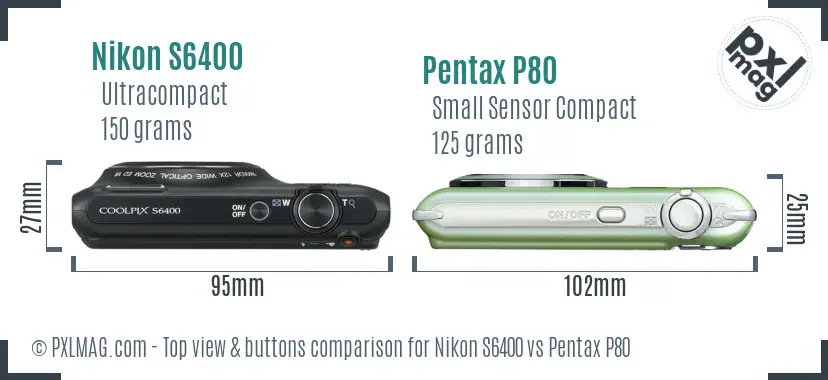 Nikon S6400 vs Pentax P80 top view buttons comparison