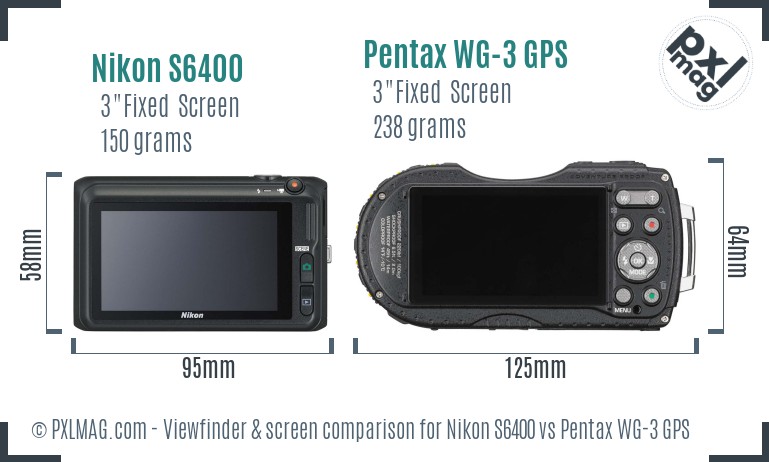 Nikon S6400 vs Pentax WG-3 GPS Screen and Viewfinder comparison