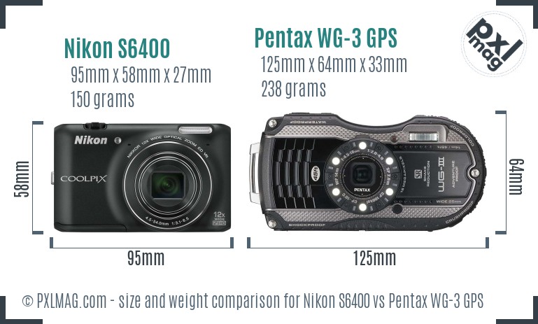 Nikon S6400 vs Pentax WG-3 GPS size comparison