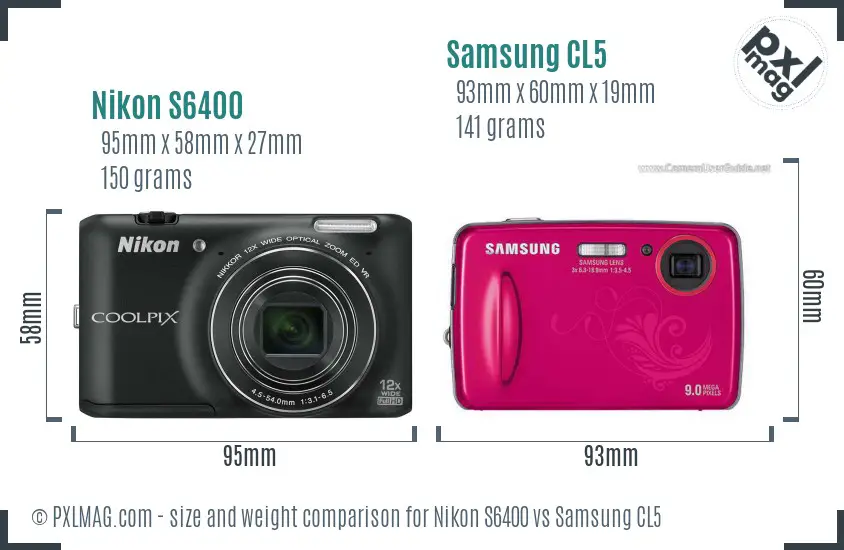 Nikon S6400 vs Samsung CL5 size comparison