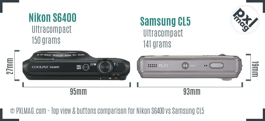 Nikon S6400 vs Samsung CL5 top view buttons comparison