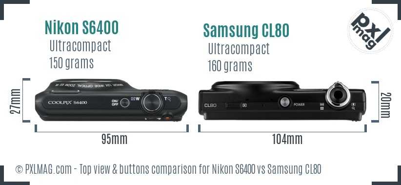 Nikon S6400 vs Samsung CL80 top view buttons comparison
