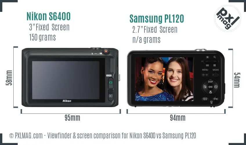 Nikon S6400 vs Samsung PL120 Screen and Viewfinder comparison