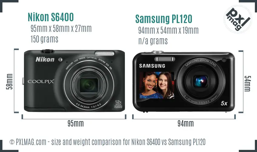Nikon S6400 vs Samsung PL120 size comparison